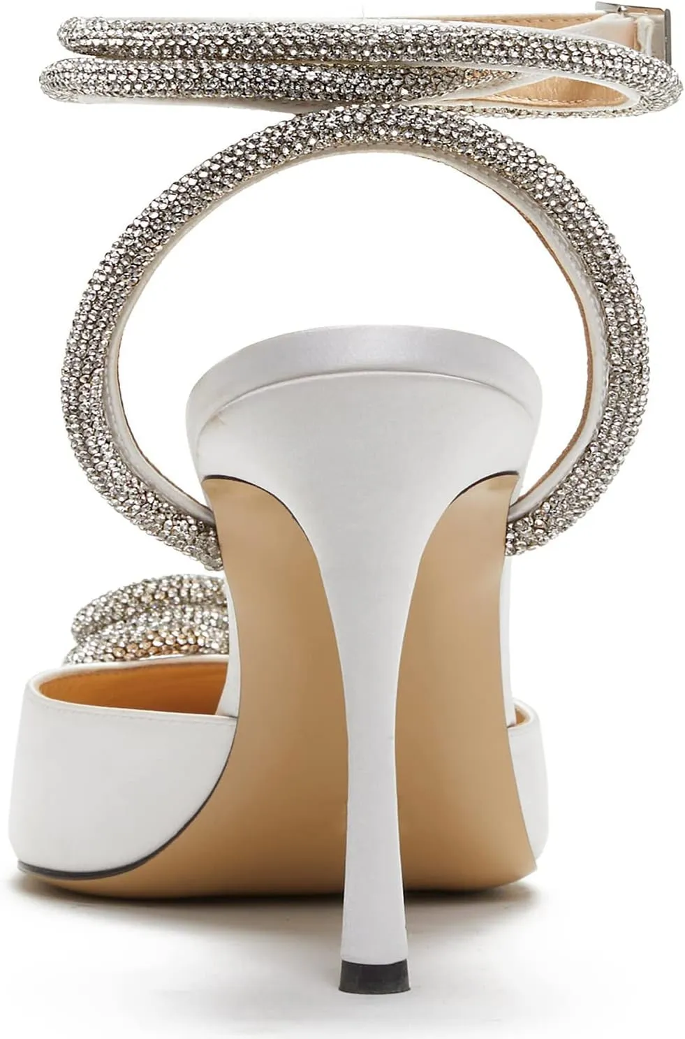 Women's Heeled Sandals Pointed Toe Crystal Heart Glitter Pumps Rhinestones Embellished Ankle Strap Slip-On Stilettos Wedding Party Dress Shoes