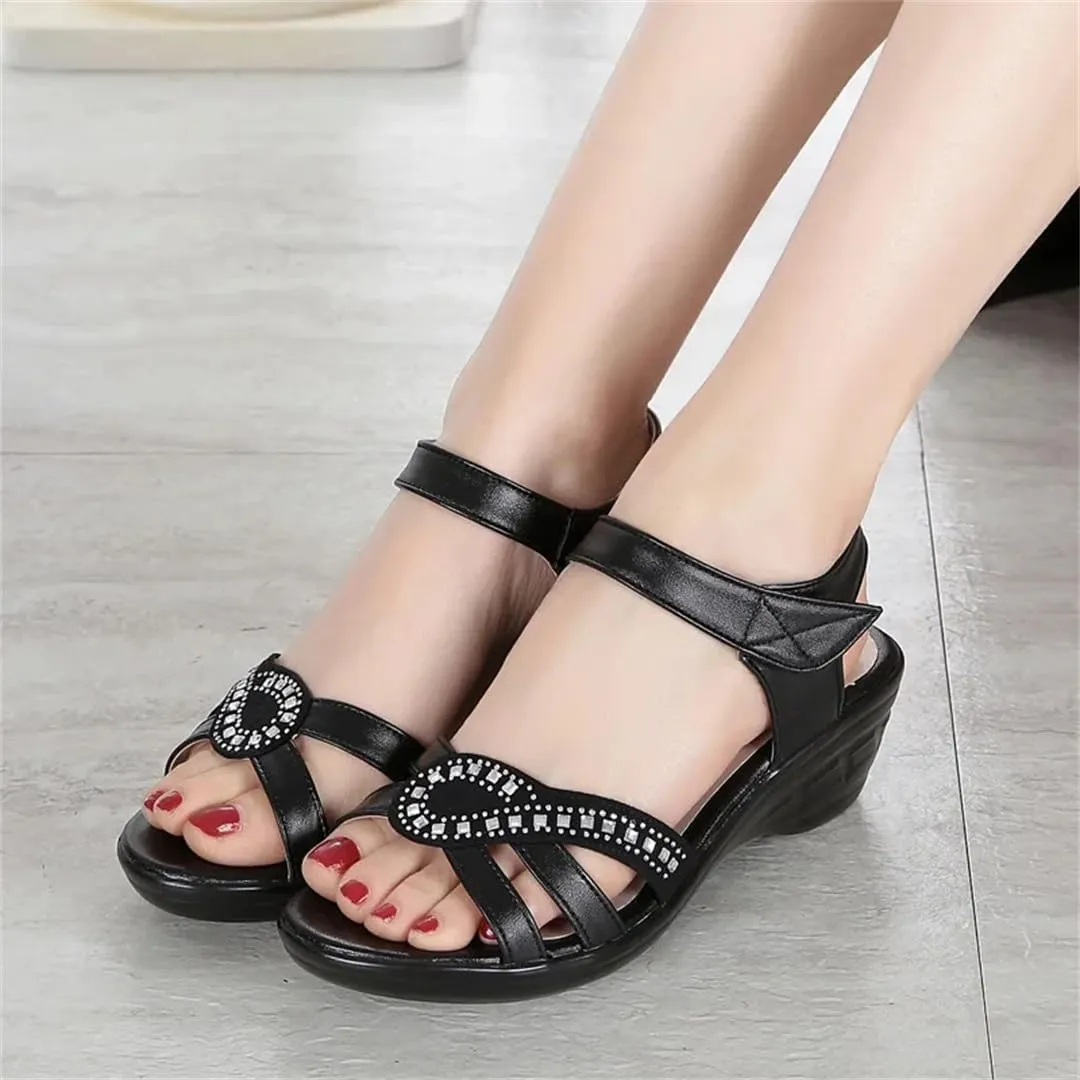 Womens Hook Loop Back Strap Wedge Heel Open Side Vamp Basic Sandals Upper Soft Bottom Summer Sandals