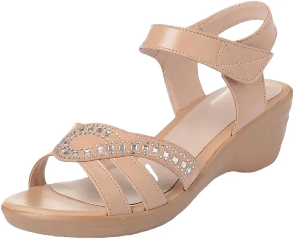 Womens Hook Loop Back Strap Wedge Heel Open Side Vamp Basic Sandals Upper Soft Bottom Summer Sandals