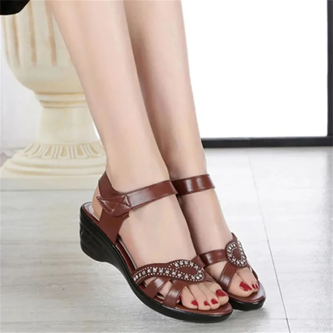 Womens Hook Loop Back Strap Wedge Heel Open Side Vamp Basic Sandals Upper Soft Bottom Summer Sandals