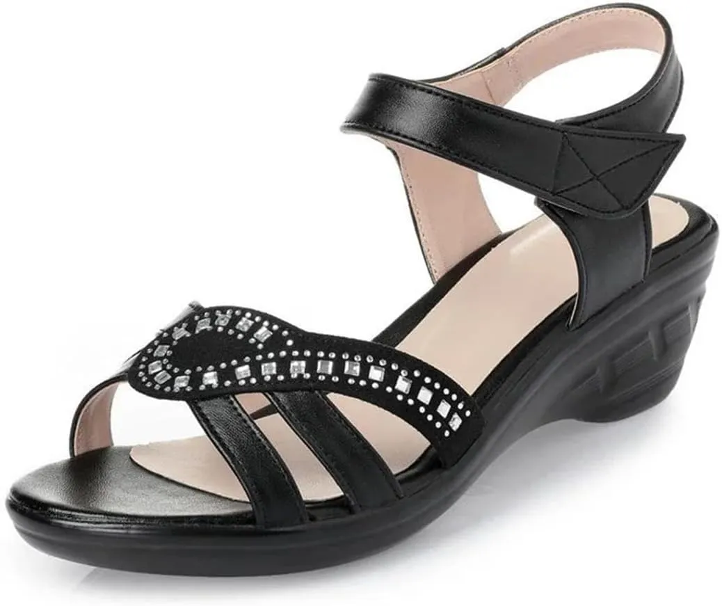 Womens Hook Loop Back Strap Wedge Heel Open Side Vamp Basic Sandals Upper Soft Bottom Summer Sandals
