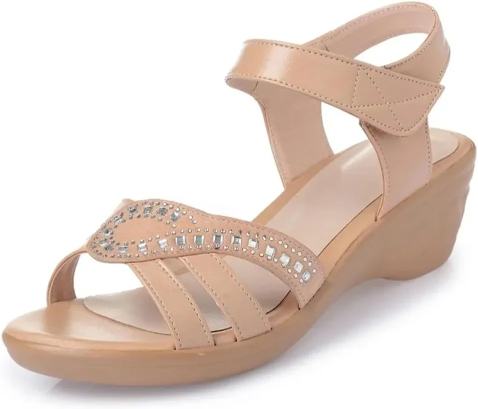 Womens Hook Loop Back Strap Wedge Heel Open Side Vamp Basic Sandals Upper Soft Bottom Summer Sandals