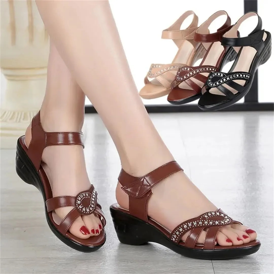 Womens Hook Loop Back Strap Wedge Heel Open Side Vamp Basic Sandals Upper Soft Bottom Summer Sandals