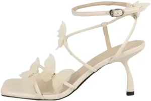 Women’S Lace 3D Butterfly Detail Slim Heel Square Open Toe Gladiator Style Ankle Strap Sandals With Buckle Closure Shoes