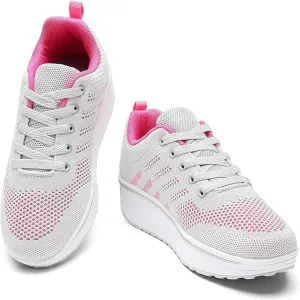 Women's Lace Up Wedge Inner Heightening Walking Shoe Breathable Fashion Sneakers Lightweight Non Slip Workout Shoes
