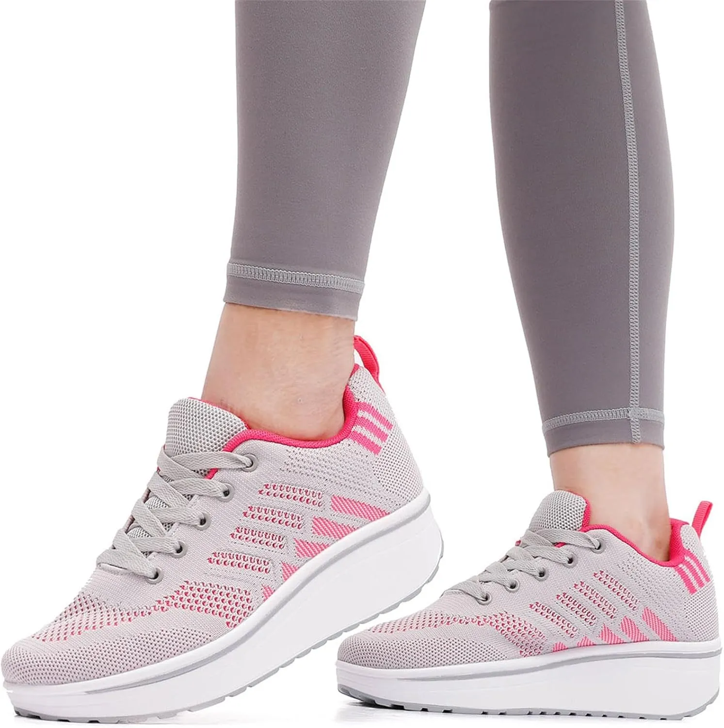 Women's Lace Up Wedge Inner Heightening Walking Shoe Breathable Fashion Sneakers Lightweight Non Slip Workout Shoes