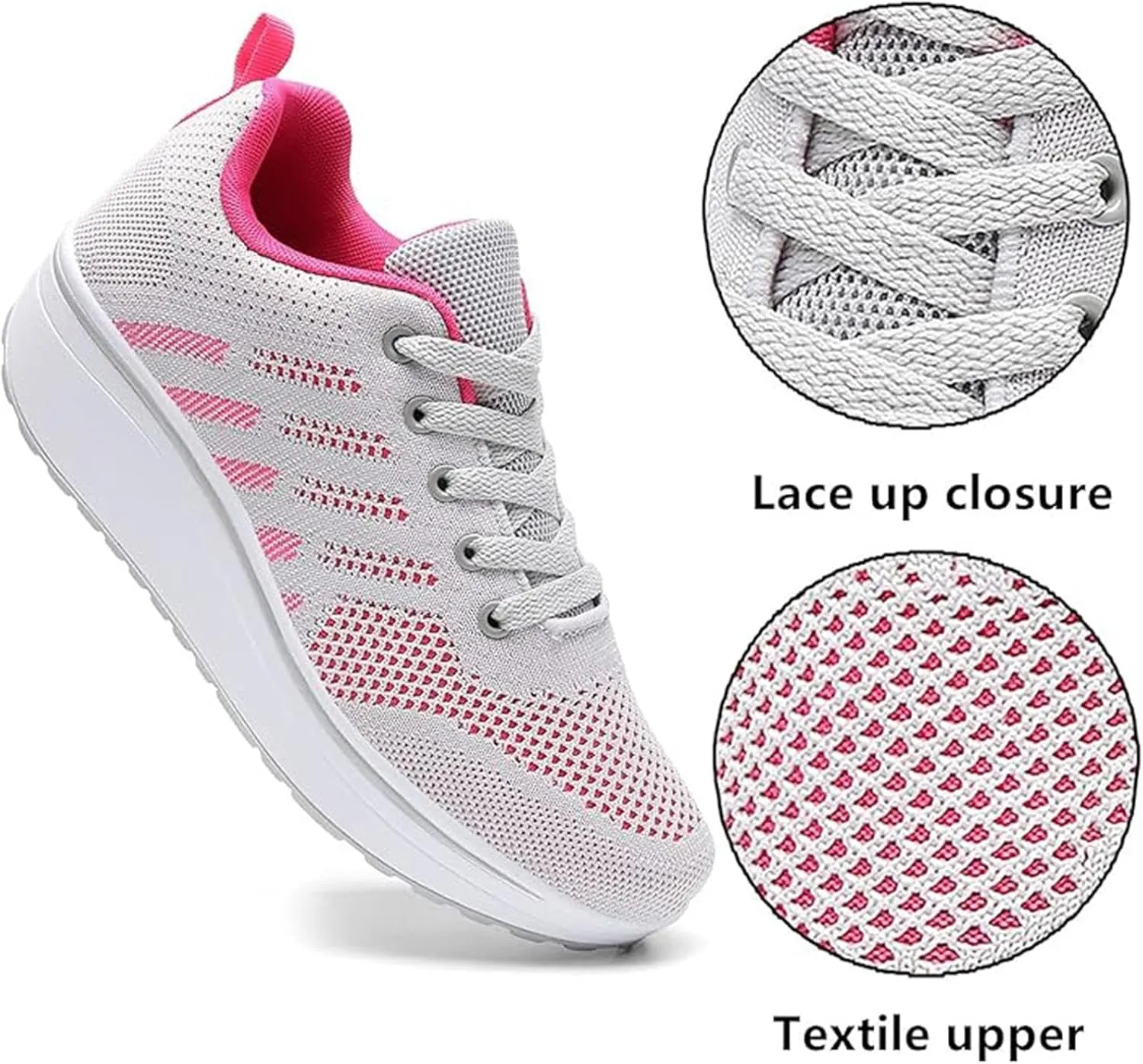 Women's Lace Up Wedge Inner Heightening Walking Shoe Breathable Fashion Sneakers Lightweight Non Slip Workout Shoes