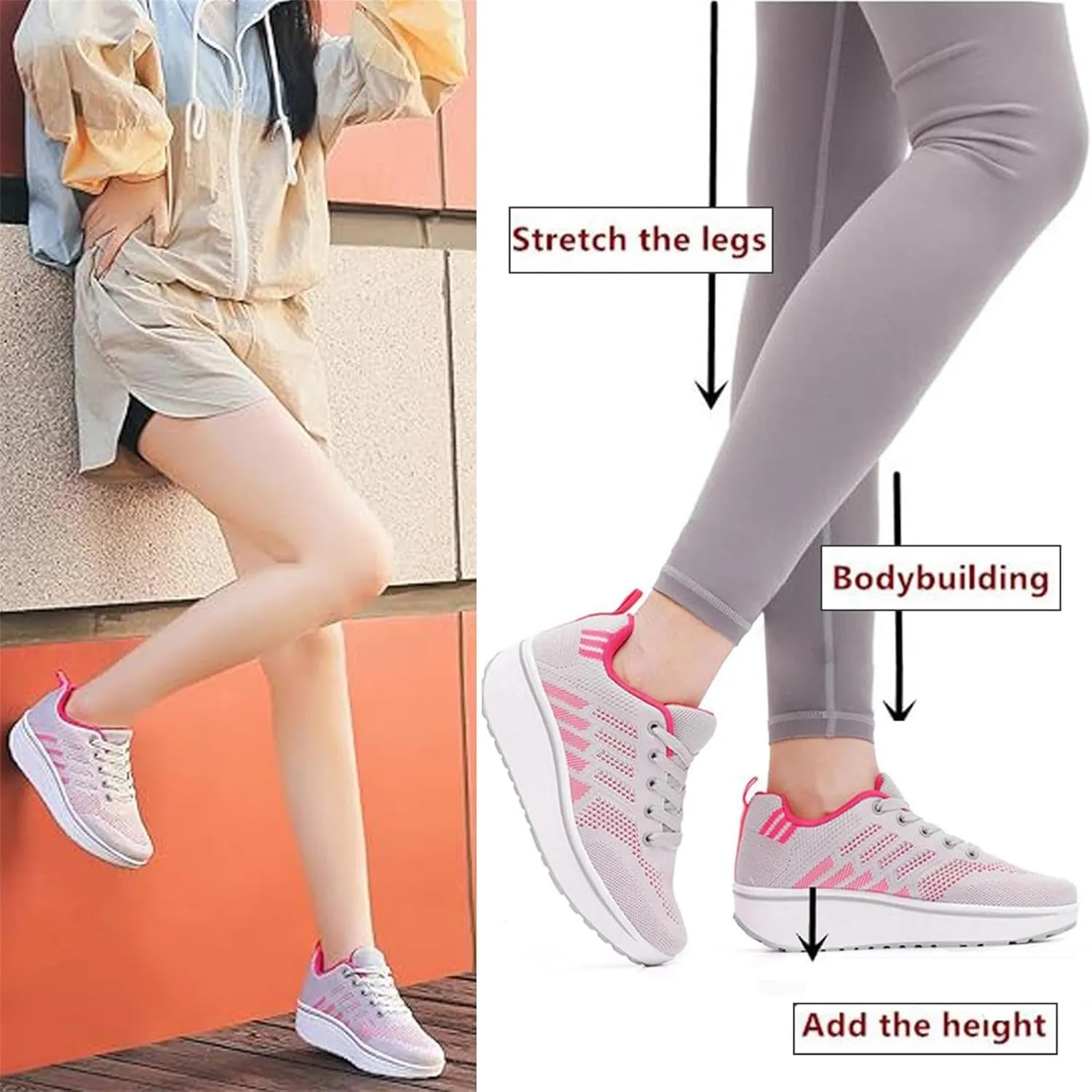 Women's Lace Up Wedge Inner Heightening Walking Shoe Breathable Fashion Sneakers Lightweight Non Slip Workout Shoes