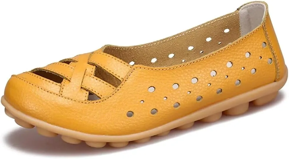 Women's Leather Loafers Flats Sandals Slip-On