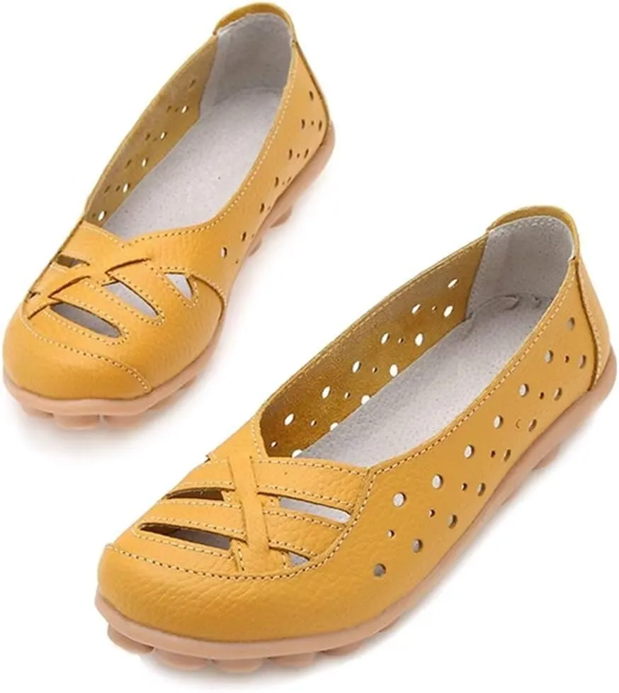 Women's Leather Loafers Flats Sandals Slip-On