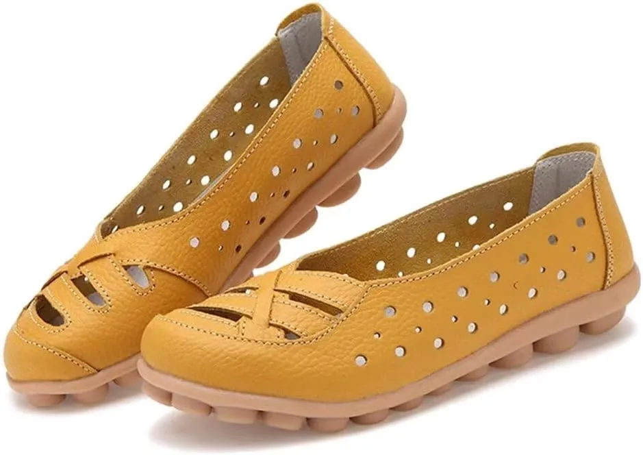 Women's Leather Loafers Flats Sandals Slip-On