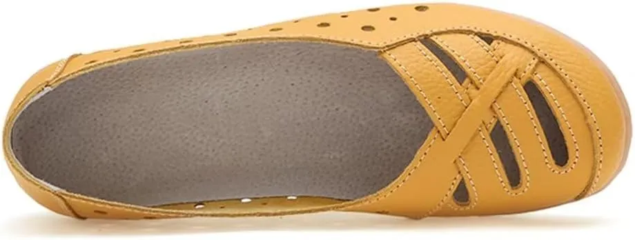 Women's Leather Loafers Flats Sandals Slip-On