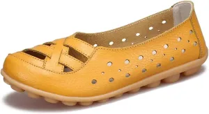 Women's Leather Loafers Flats Sandals Slip-On