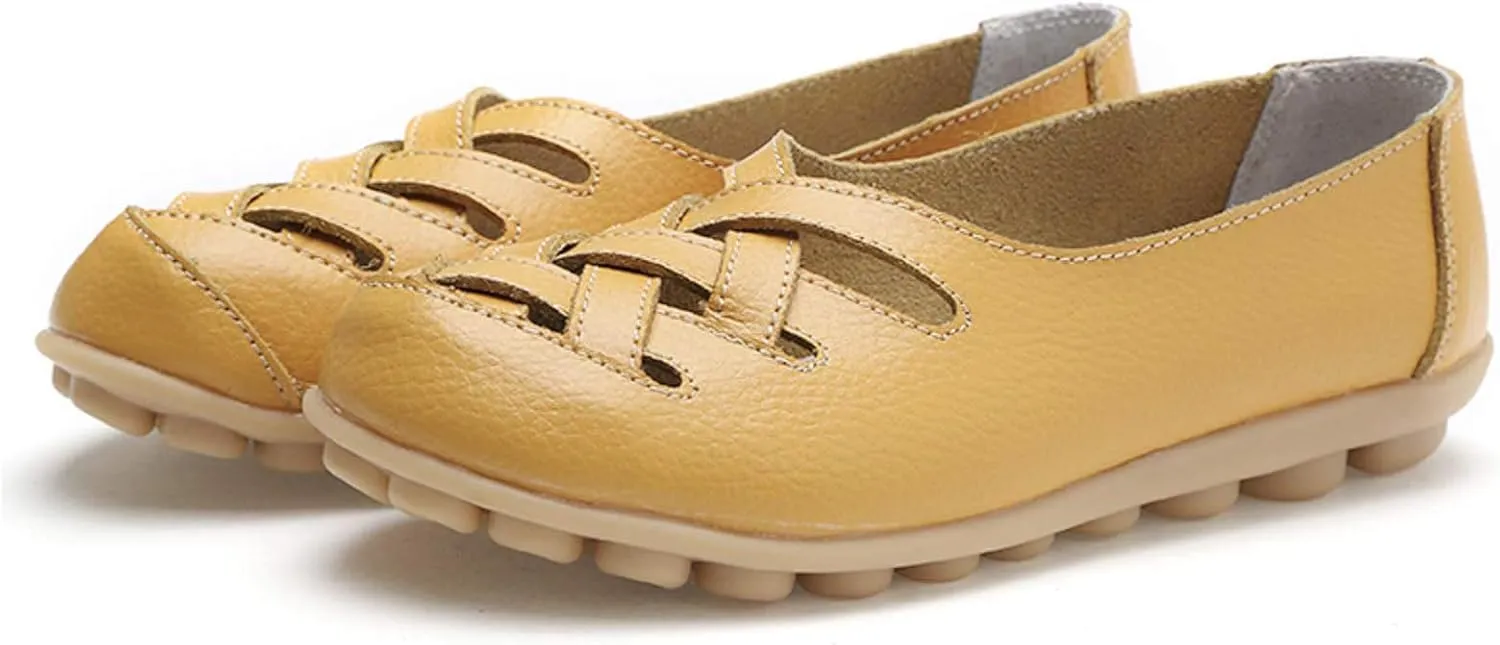 Womens Leather Loafers Summer Breathable Hollow Out Closed Toe Slip-On Sandals Casual Lightweight Soft Sole Nurse Work Walking Shoes Comfortable Casual Fisherman Sandals