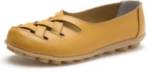 Womens Leather Loafers Summer Breathable Hollow Out Closed Toe Slip-On Sandals Casual Lightweight Soft Sole Nurse Work Walking Shoes Comfortable Casual Fisherman Sandals
