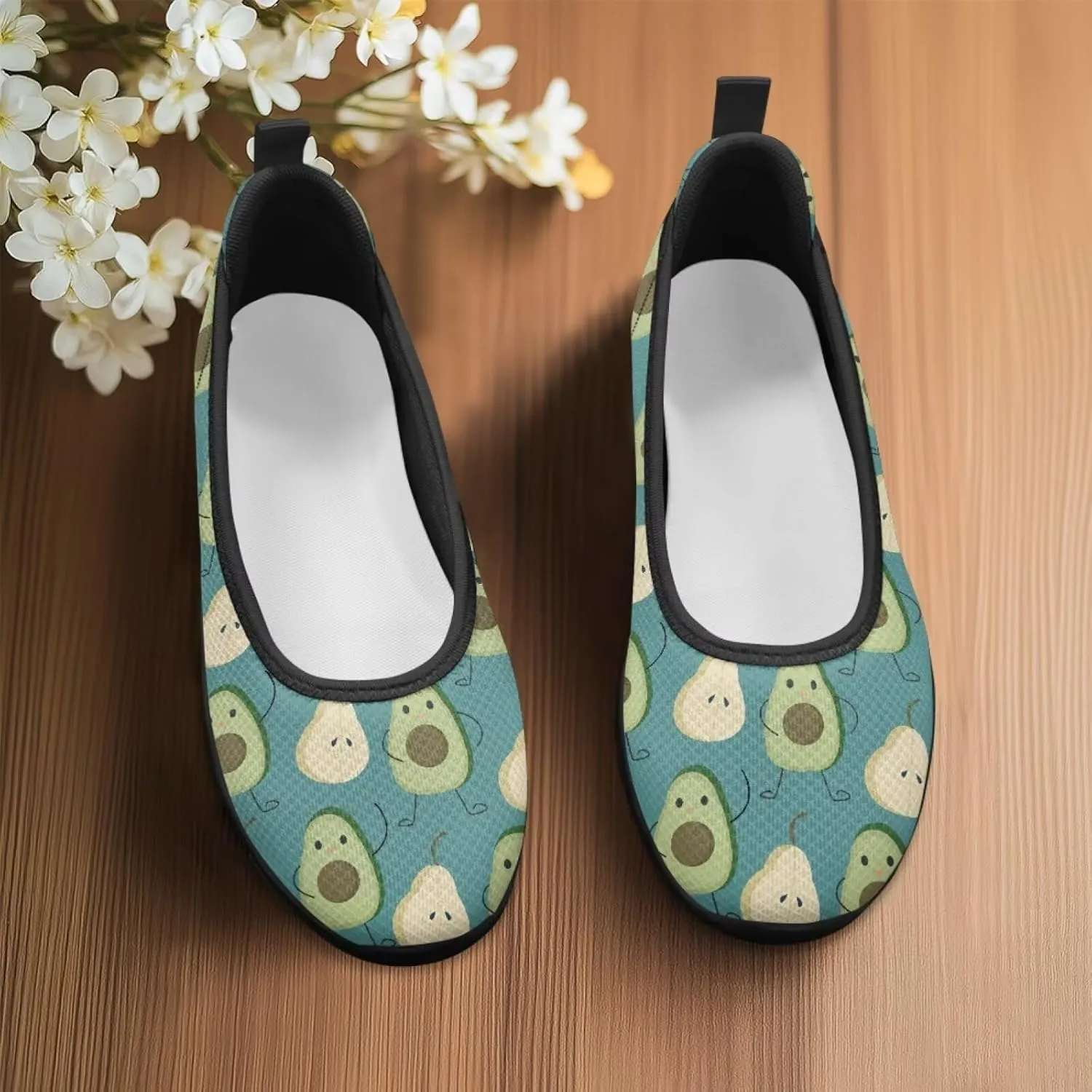 Womens Low Cut Shoes Casual Mesh Loafers Mushroom Tennis Sneakers Lightweight Slip On Fruit Print Breathable Shoe for Workout Walking