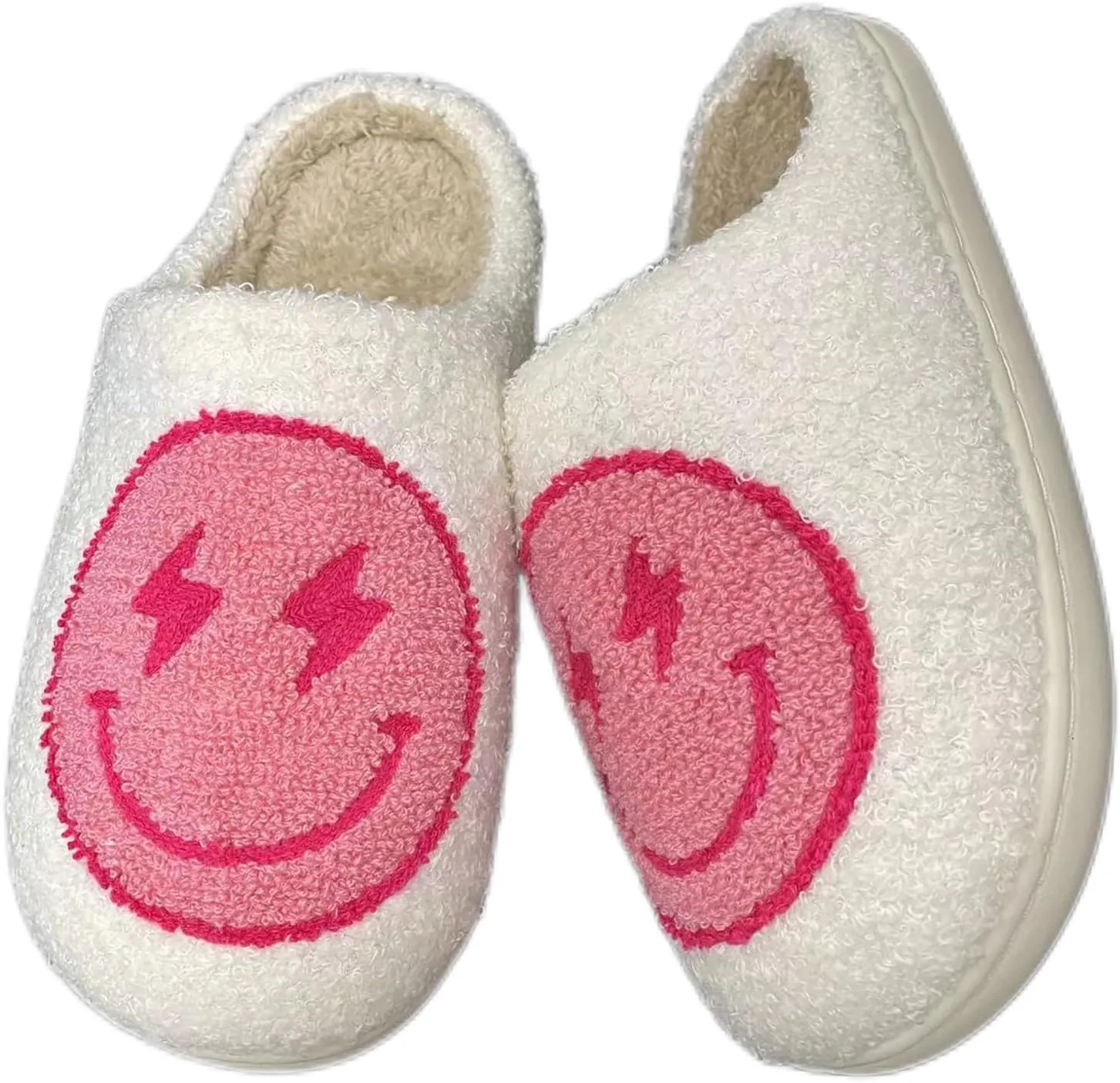 Women's Men's Retro Leopard Print Smiley Slippers Lightning Bolt Memory Foam Soft Plush Warm Non-Slip Home Shoes