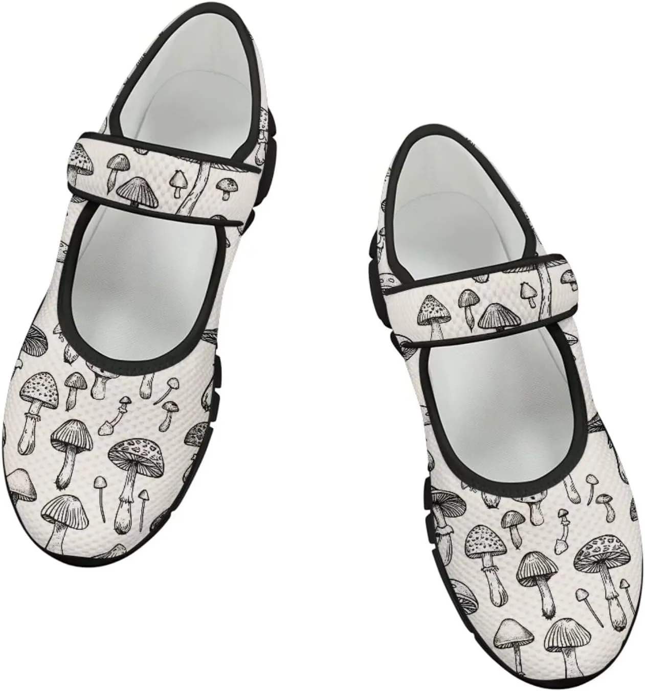 Womens Mushroom Print Mary Jane Flats Breathable Casual Shoes Lightweight Non Slip Fashion Walking Sneakers