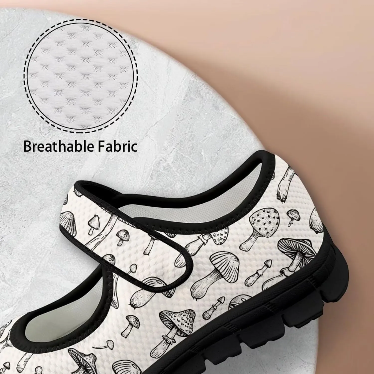 Womens Mushroom Print Mary Jane Flats Breathable Casual Shoes Lightweight Non Slip Fashion Walking Sneakers