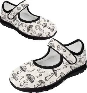 Womens Mushroom Print Mary Jane Flats Breathable Casual Shoes Lightweight Non Slip Fashion Walking Sneakers