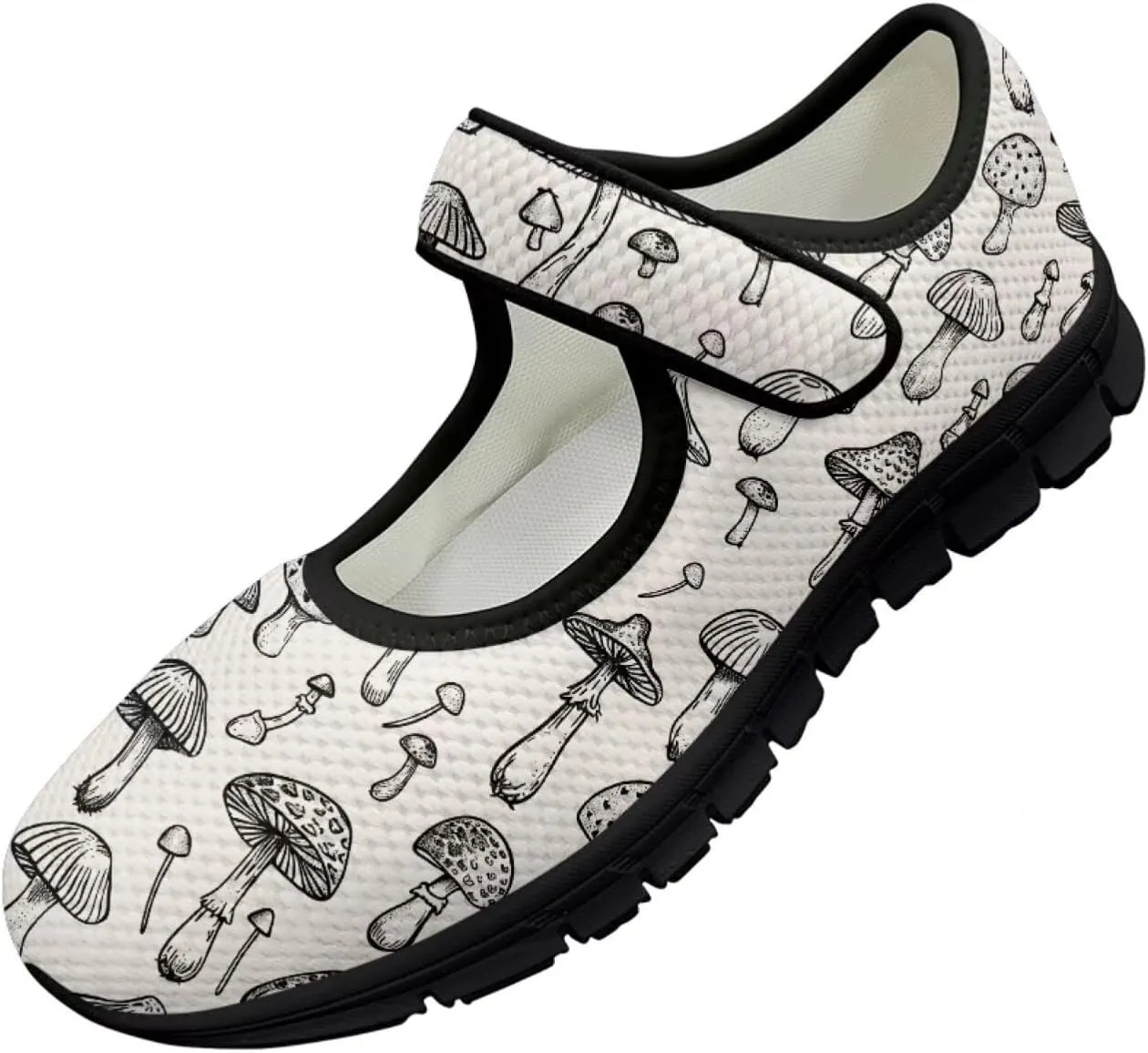 Womens Mushroom Print Mary Jane Flats Breathable Casual Shoes Lightweight Non Slip Fashion Walking Sneakers