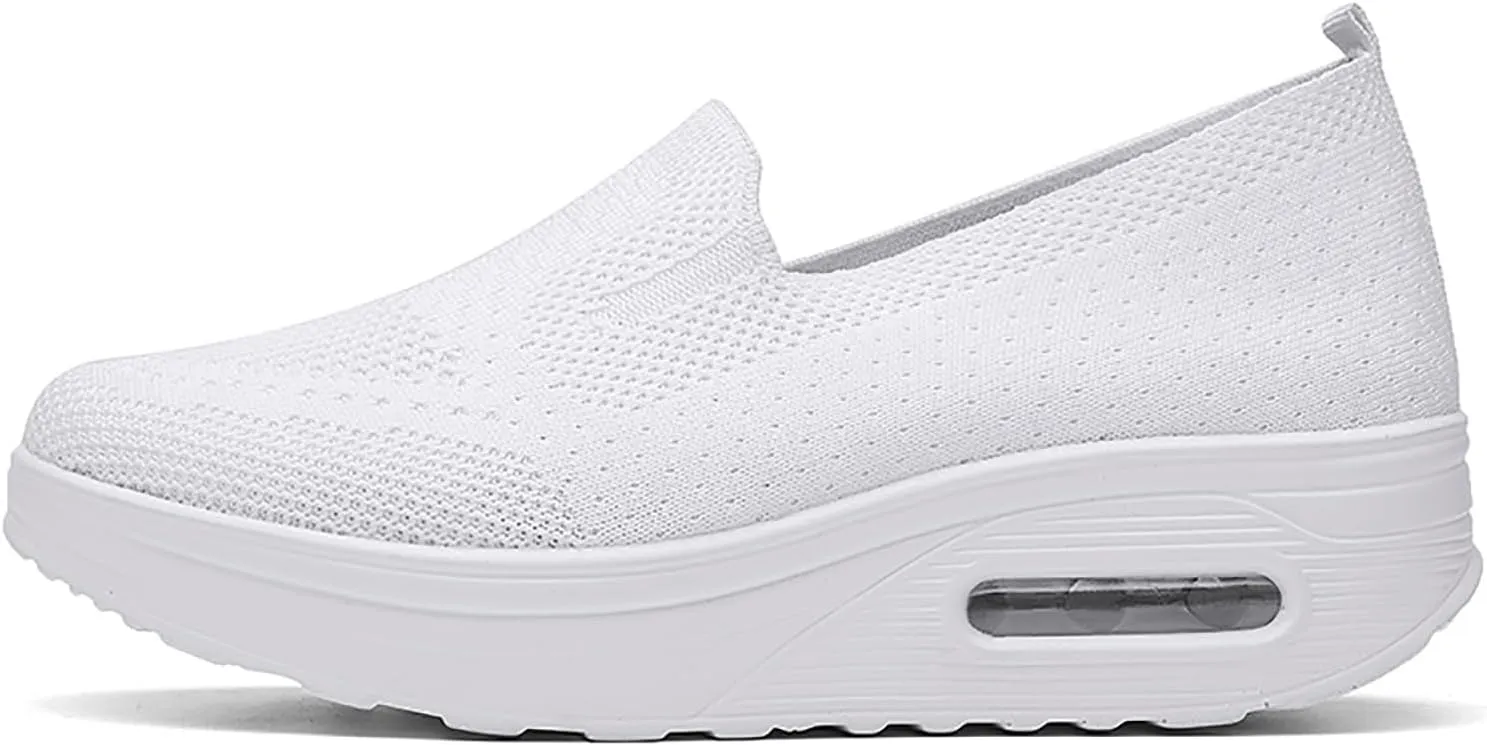 Women's Nursing Shoes Air Cushion Knit Shoes Wedge Sneaker Walking Shoes Platform Wedge Sneaker