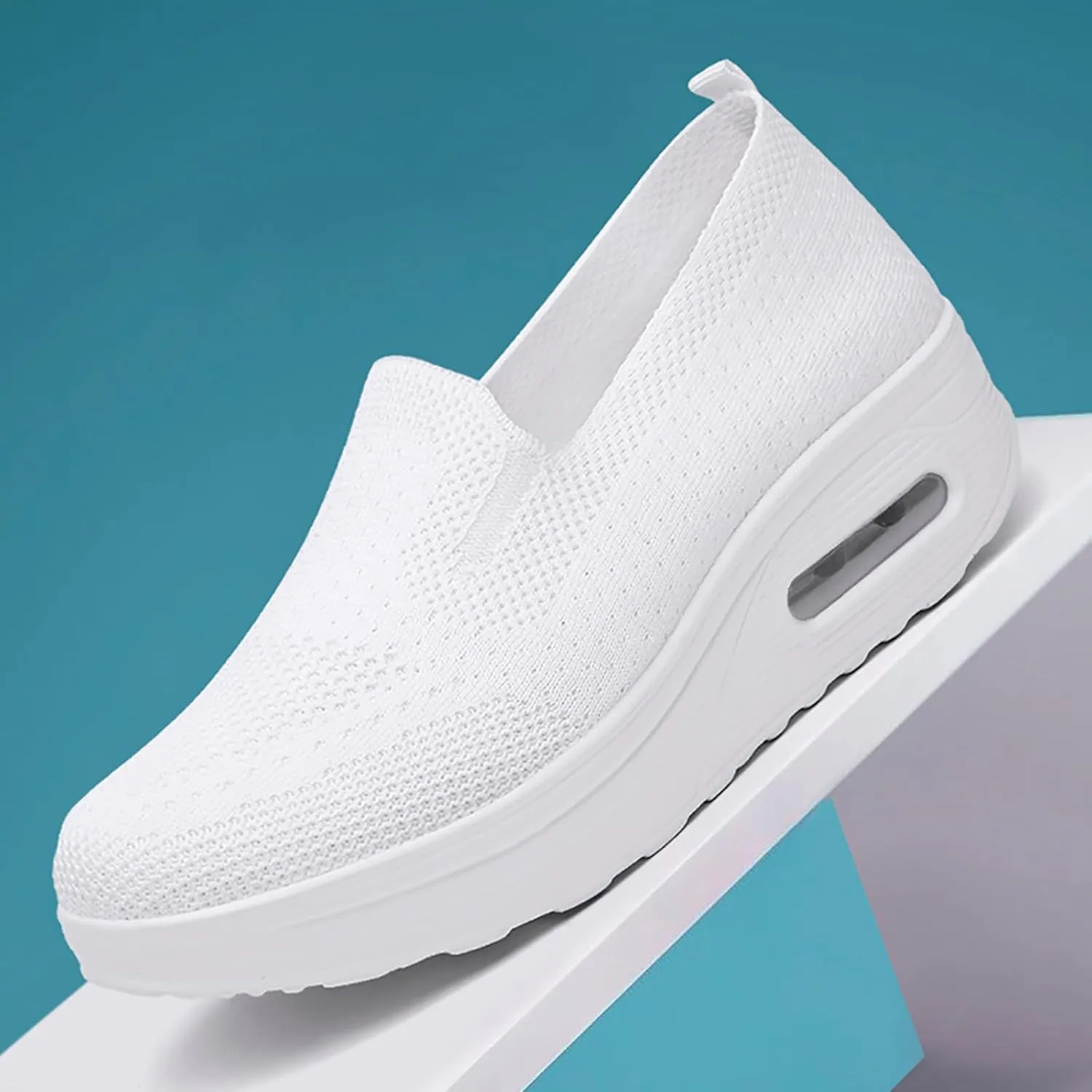Women's Nursing Shoes Air Cushion Knit Shoes Wedge Sneaker Walking Shoes Platform Wedge Sneaker
