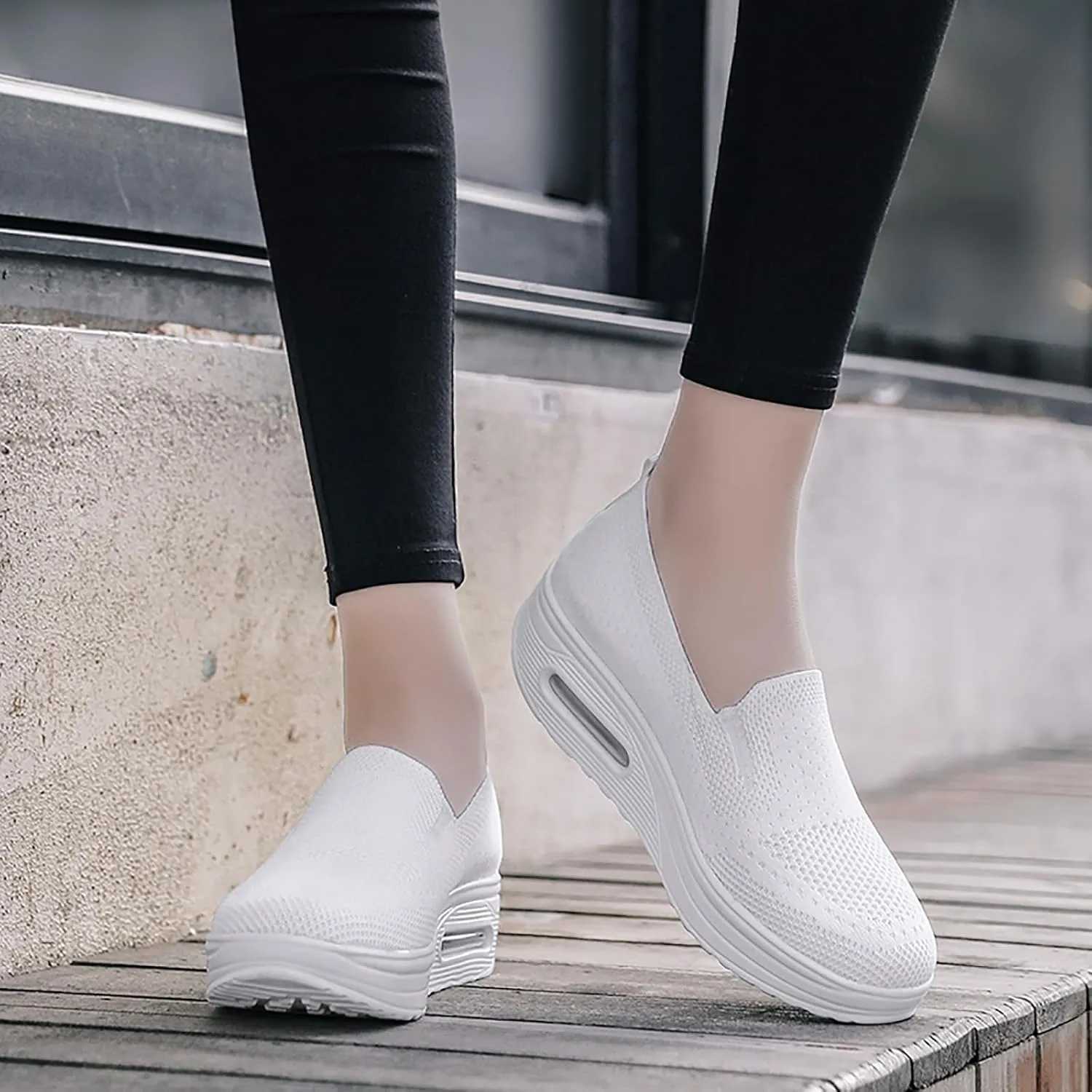 Women's Nursing Shoes Air Cushion Knit Shoes Wedge Sneaker Walking Shoes Platform Wedge Sneaker