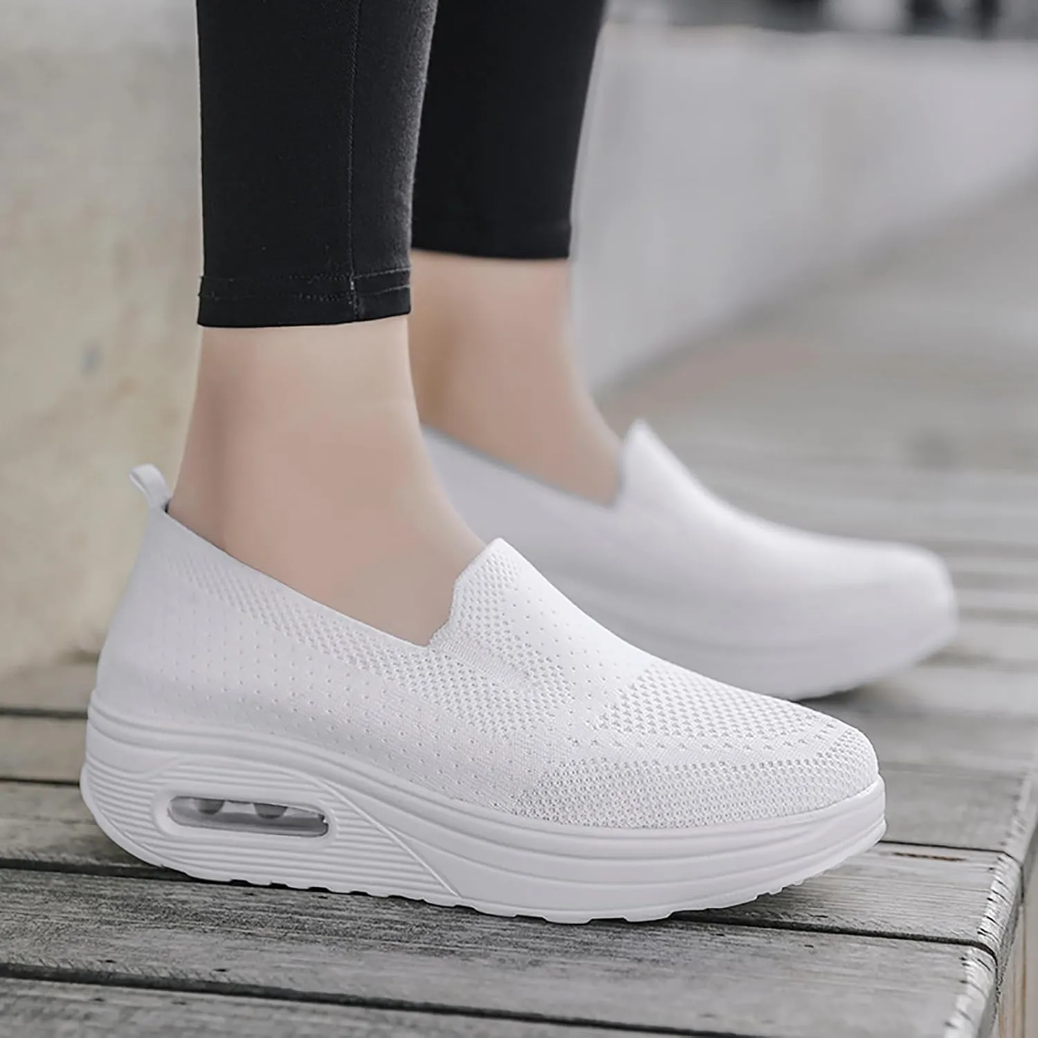 Women's Nursing Shoes Air Cushion Knit Shoes Wedge Sneaker Walking Shoes Platform Wedge Sneaker