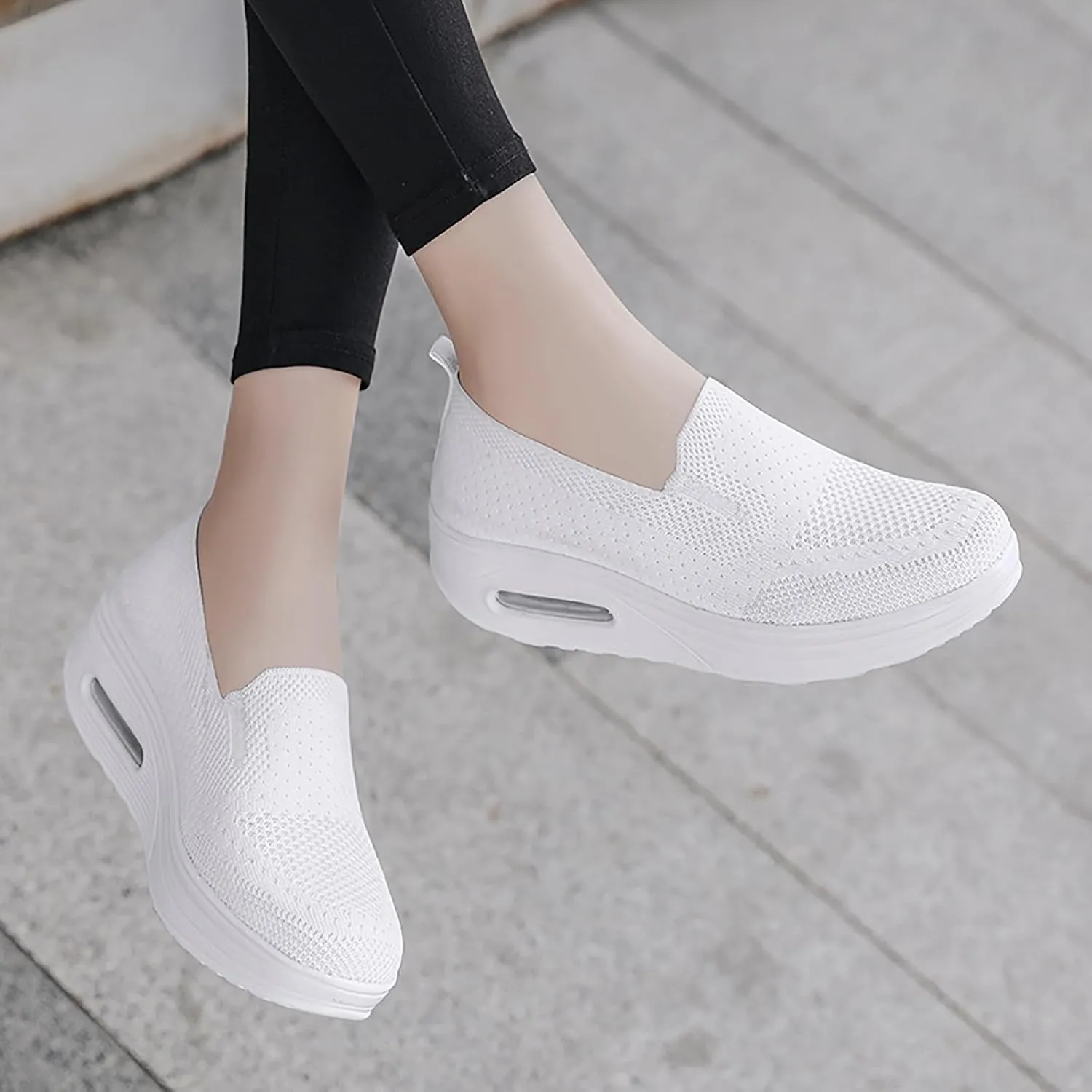 Women's Nursing Shoes Air Cushion Knit Shoes Wedge Sneaker Walking Shoes Platform Wedge Sneaker