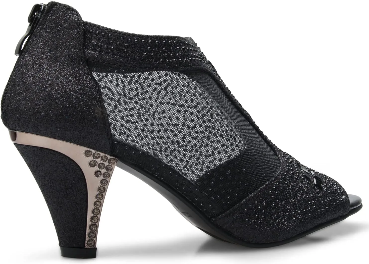 Women's Open Toe Glitter Shimmer T-Strap Cage Low Heels Wedge Sandal
