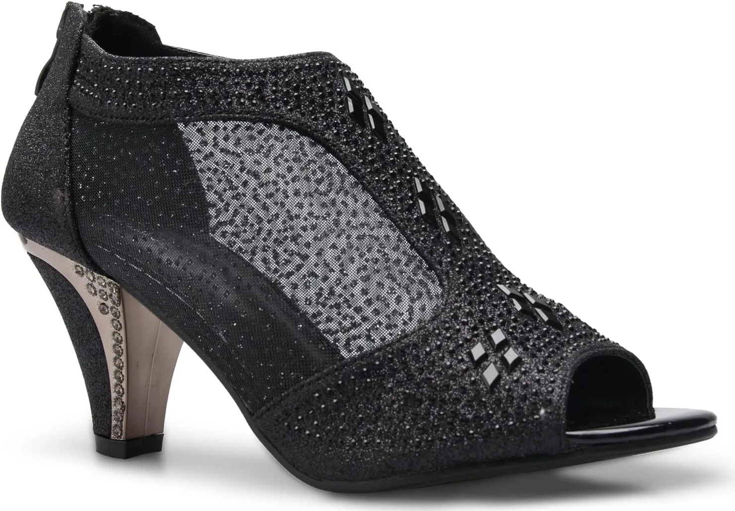 Women's Open Toe Glitter Shimmer T-Strap Cage Low Heels Wedge Sandal