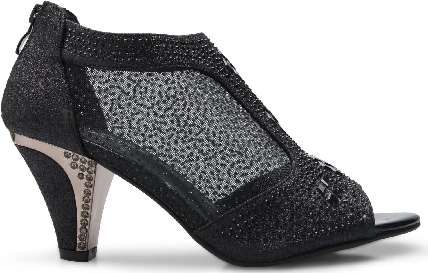 Women's Open Toe Glitter Shimmer T-Strap Cage Low Heels Wedge Sandal