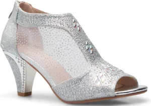 Women's Open Toe Glitter Shimmer T-Strap Cage Low Heels Wedge Sandal