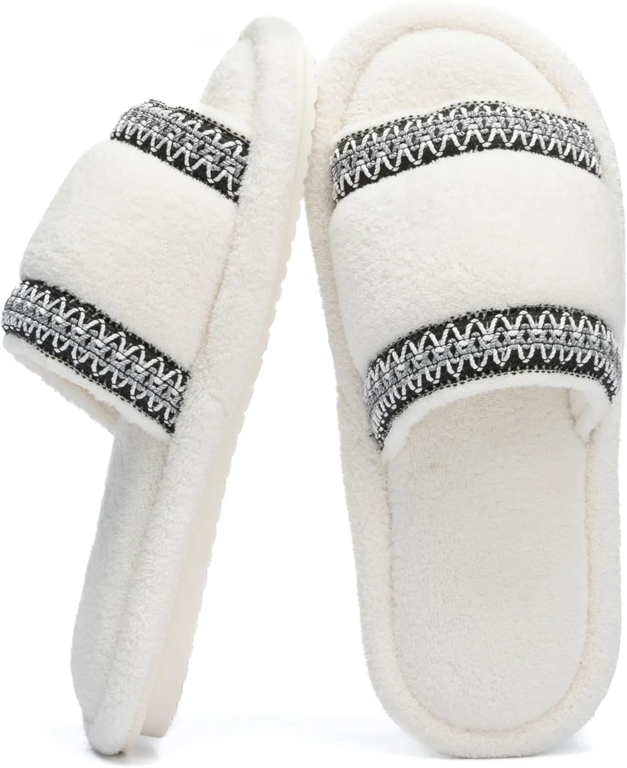 Women's Open Toe Slippers with Memory Foam Fuzzy House Slippers Indoor Outdoor Soft Anti-Skid Warm Gifts for Women Mom