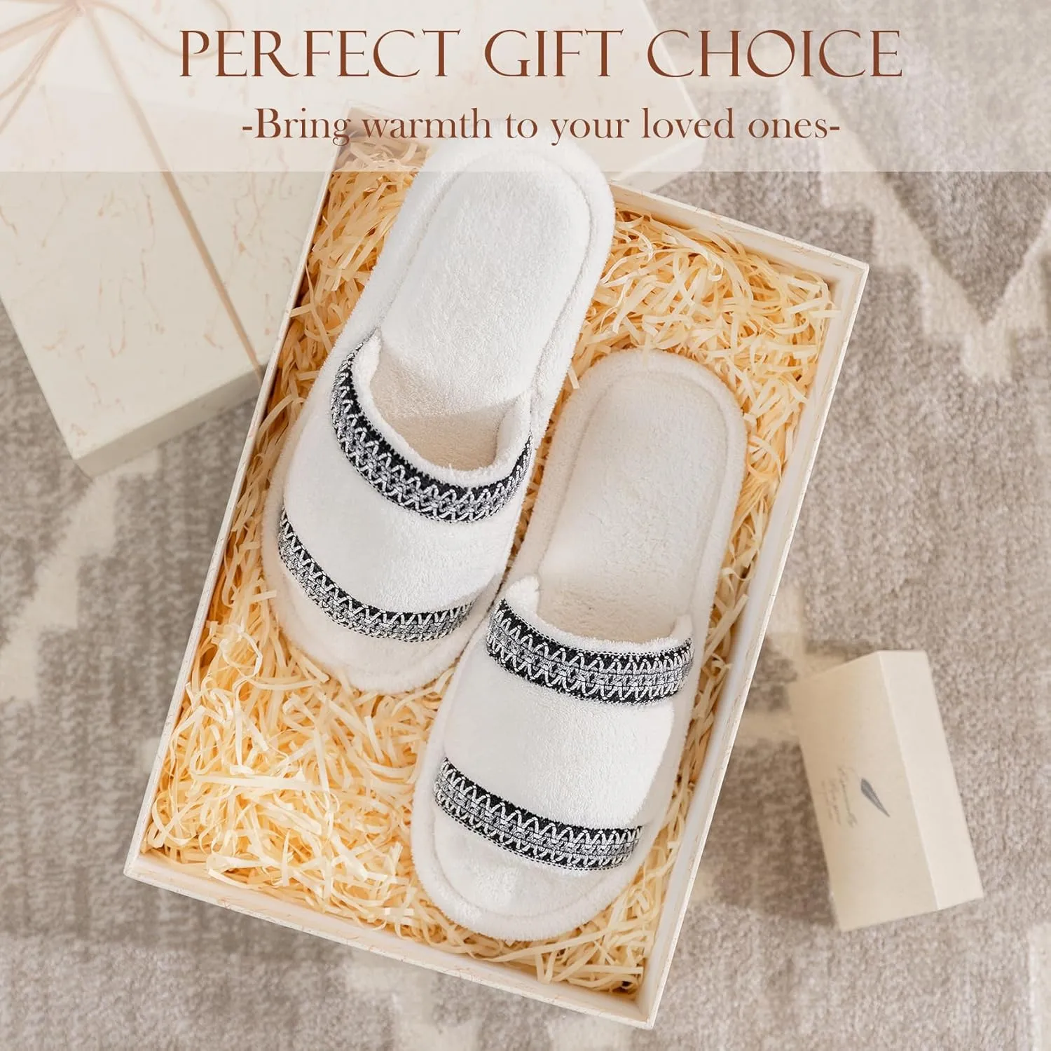 Women's Open Toe Slippers with Memory Foam Fuzzy House Slippers Indoor Outdoor Soft Anti-Skid Warm Gifts for Women Mom
