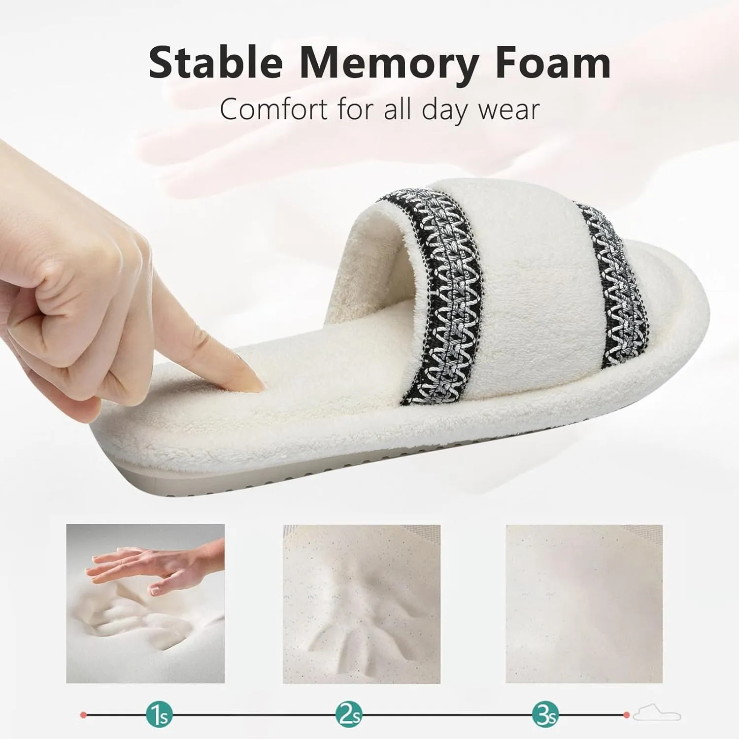 Women's Open Toe Slippers with Memory Foam Fuzzy House Slippers Indoor Outdoor Soft Anti-Skid Warm Gifts for Women Mom