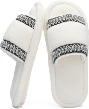 Women's Open Toe Slippers with Memory Foam Fuzzy House Slippers Indoor Outdoor Soft Anti-Skid Warm Gifts for Women Mom