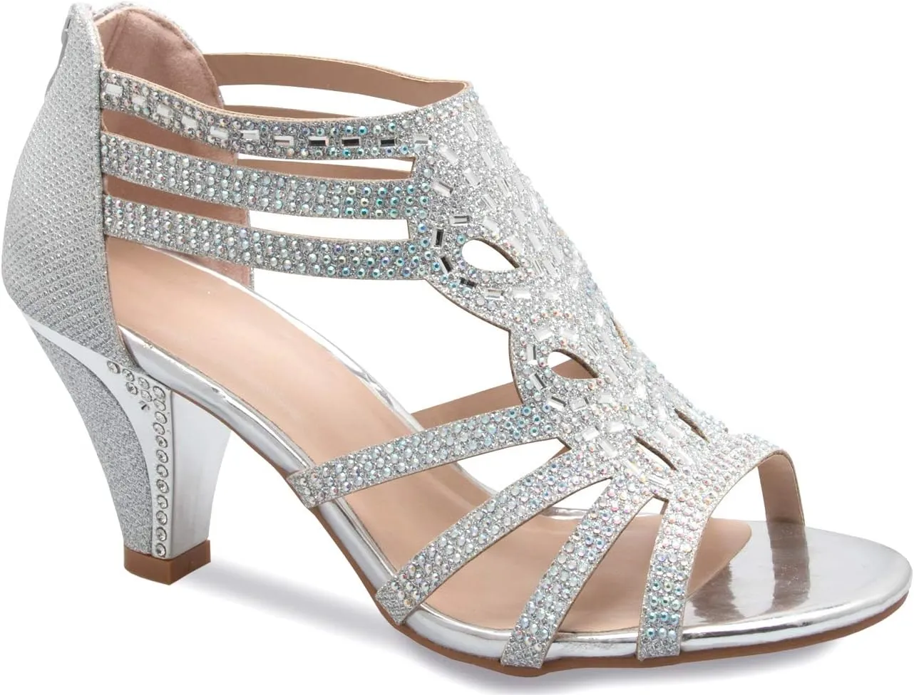 Women's Open Toe Strappy Rhinestone Dress Sandal Low Heel Wedding Shoes White Glitter - adorable, comfortable