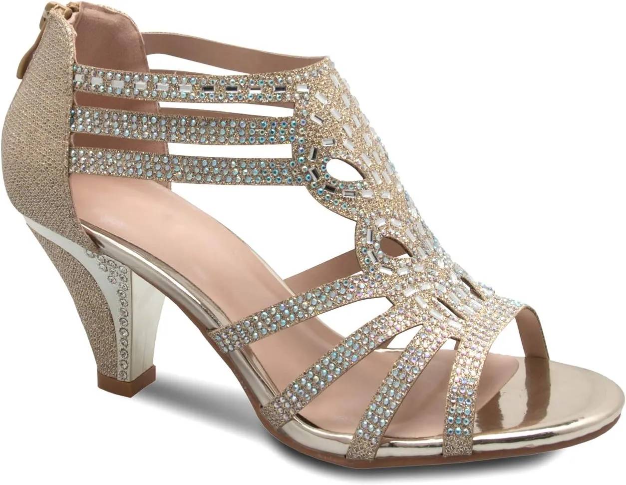 Women's Open Toe Strappy Rhinestone Dress Sandal Low Heel Wedding Shoes White Glitter - adorable, comfortable