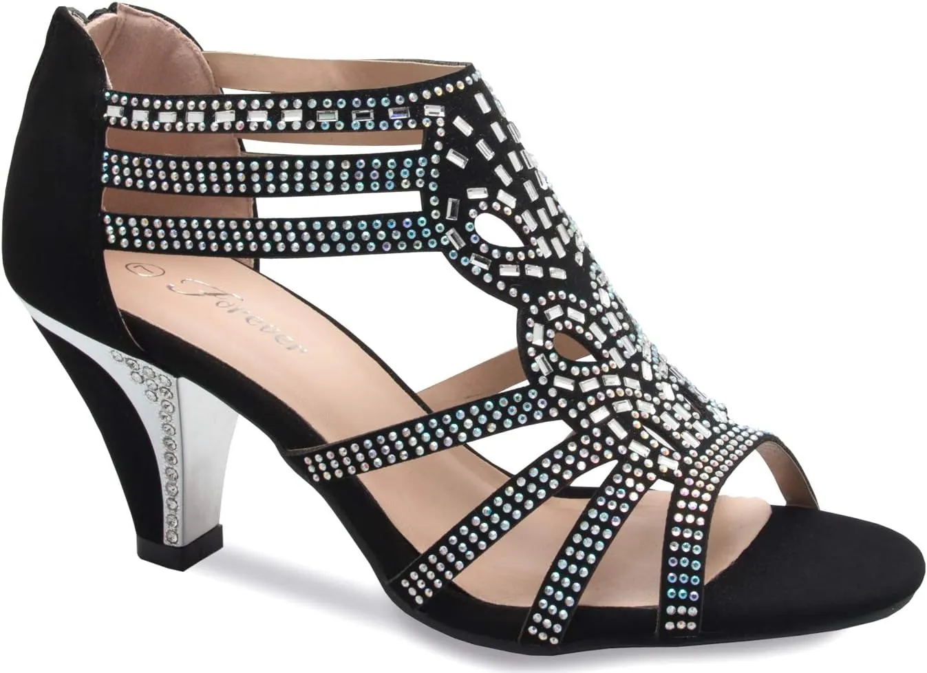 Women's Open Toe Strappy Rhinestone Dress Sandal Low Heel Wedding Shoes White Glitter - adorable, comfortable