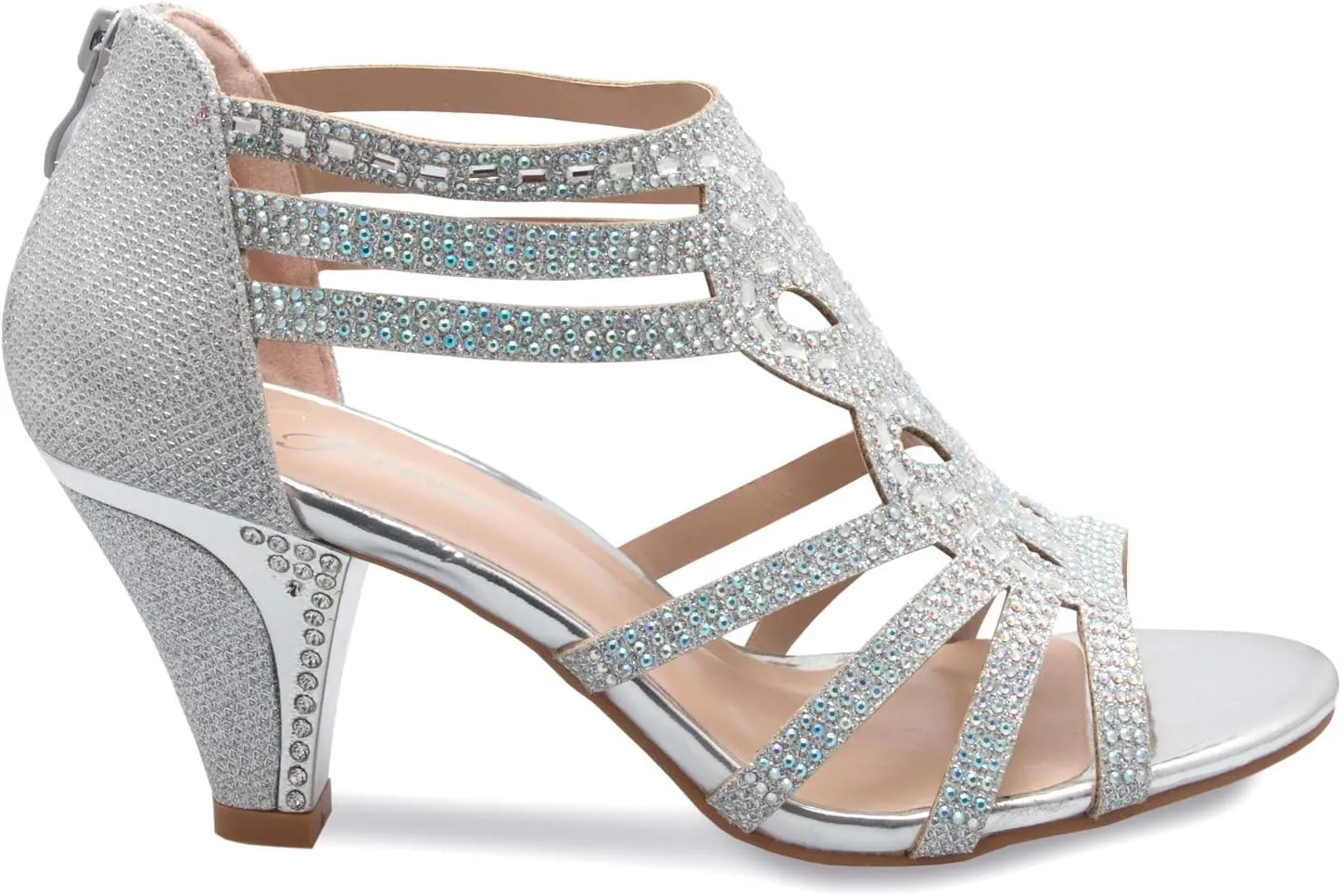 Women's Open Toe Strappy Rhinestone Dress Sandal Low Heel Wedding Shoes White Glitter - adorable, comfortable