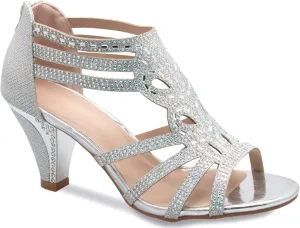 Women's Open Toe Strappy Rhinestone Dress Sandal Low Heel Wedding Shoes White Glitter - adorable, comfortable