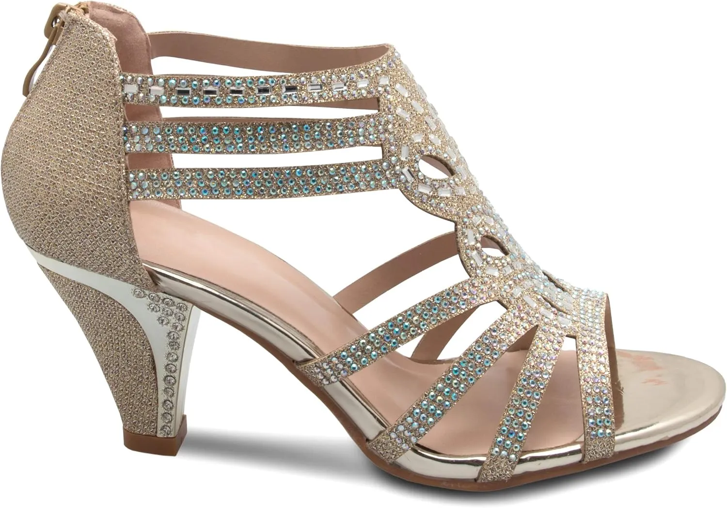 Women's Open Toe Strappy Rhinestone Dress Sandal Low Heel Wedding Shoes White Glitter - adorable, comfortable