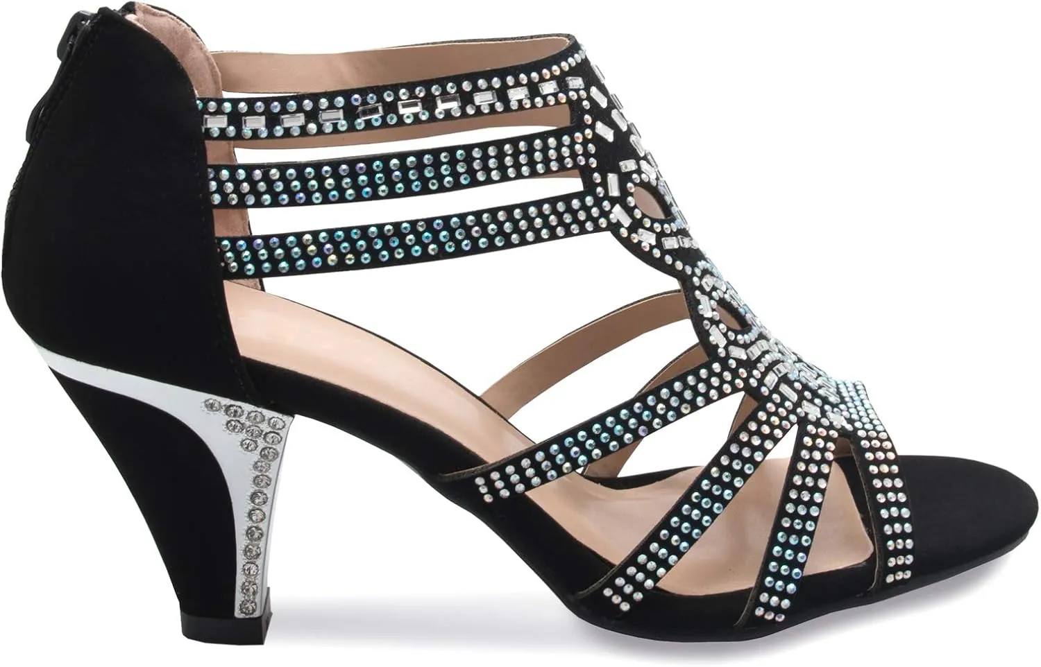 Women's Open Toe Strappy Rhinestone Dress Sandal Low Heel Wedding Shoes White Glitter - adorable, comfortable