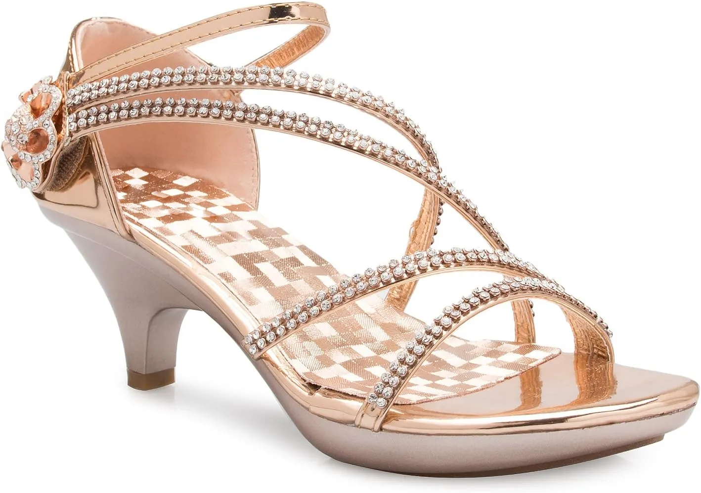 Women's Open Toe Strappy Rhinestone Dress Sandal Low Heel Wedding Shoes