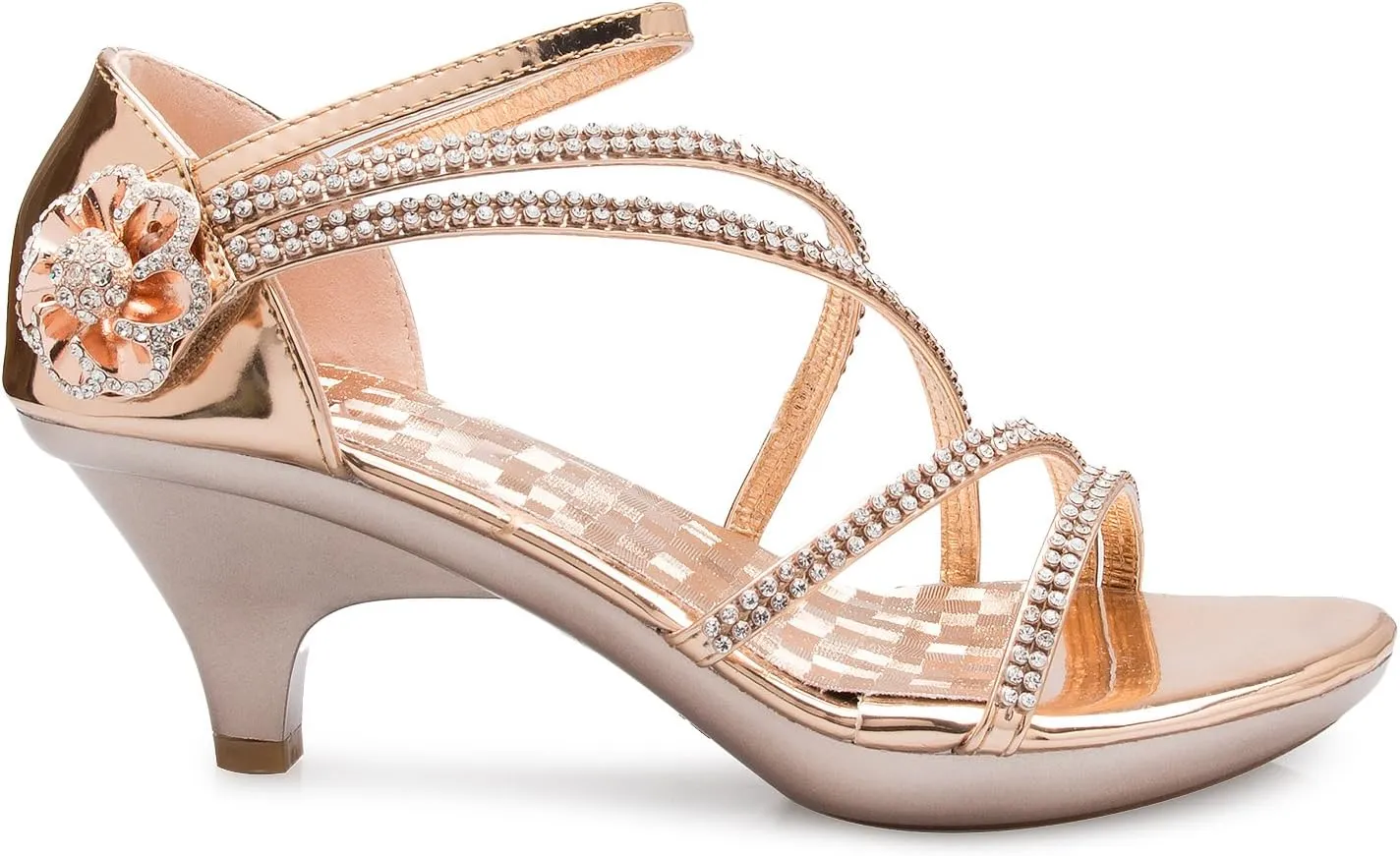 Women's Open Toe Strappy Rhinestone Dress Sandal Low Heel Wedding Shoes