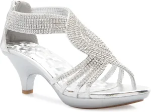 Women's Open Toe Strappy Rhinestone Dress Sandal Low Heel Wedding Shoes