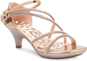 Women's Open Toe Strappy Rhinestone Dress Sandal Low Heel Wedding Shoes