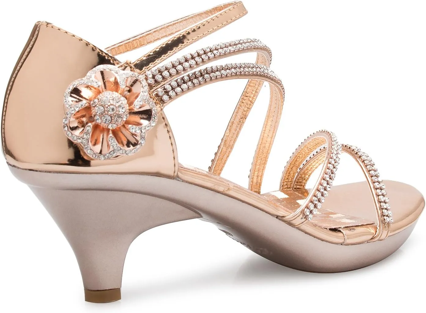 Women's Open Toe Strappy Rhinestone Dress Sandal Low Heel Wedding Shoes